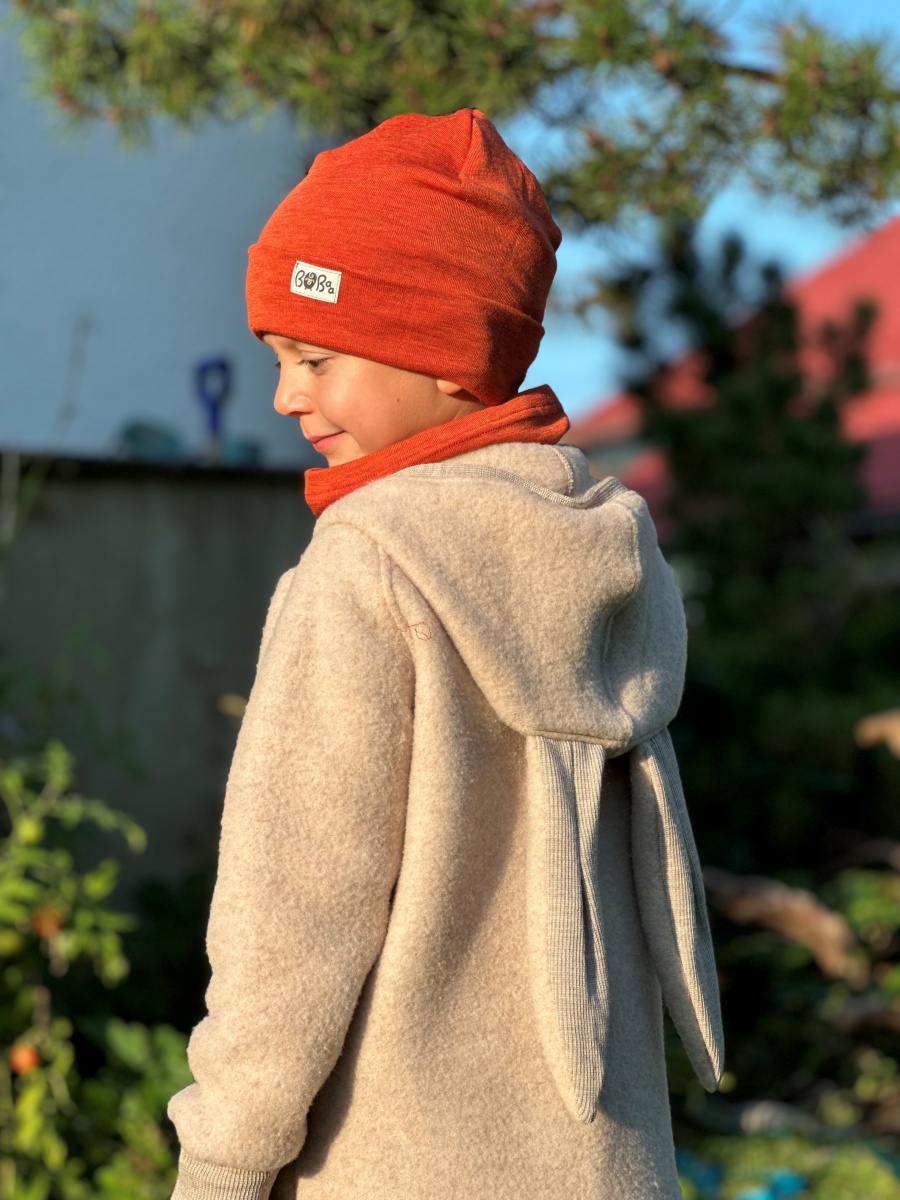 ZESTAW CZAPKA KOMIN POMARAŃCZOWY MERINO WOOL - obrazek 3