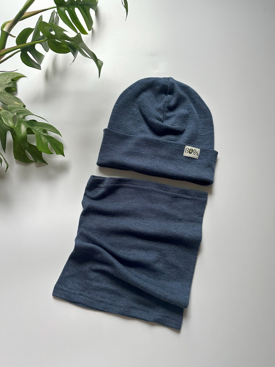 ZESTAW CZAPKA KOMIN GRANATOWY MERINO WOOL