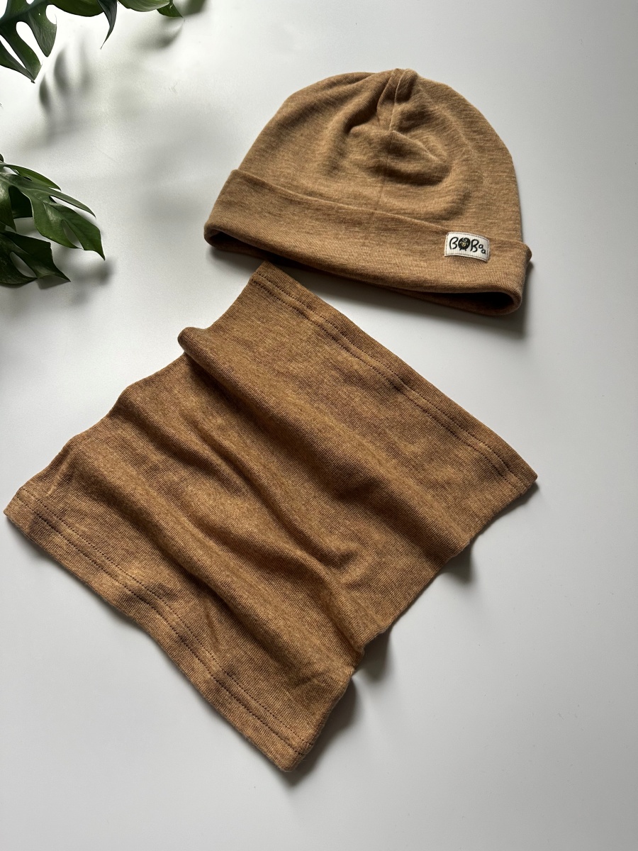 ZESTAW CZAPKA KOMIN  PIASKOWY MERINO WOOL