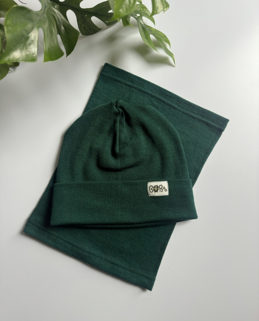 ZESTAW CZAPKA CIEMNO ZIELONA MERINO WOOL