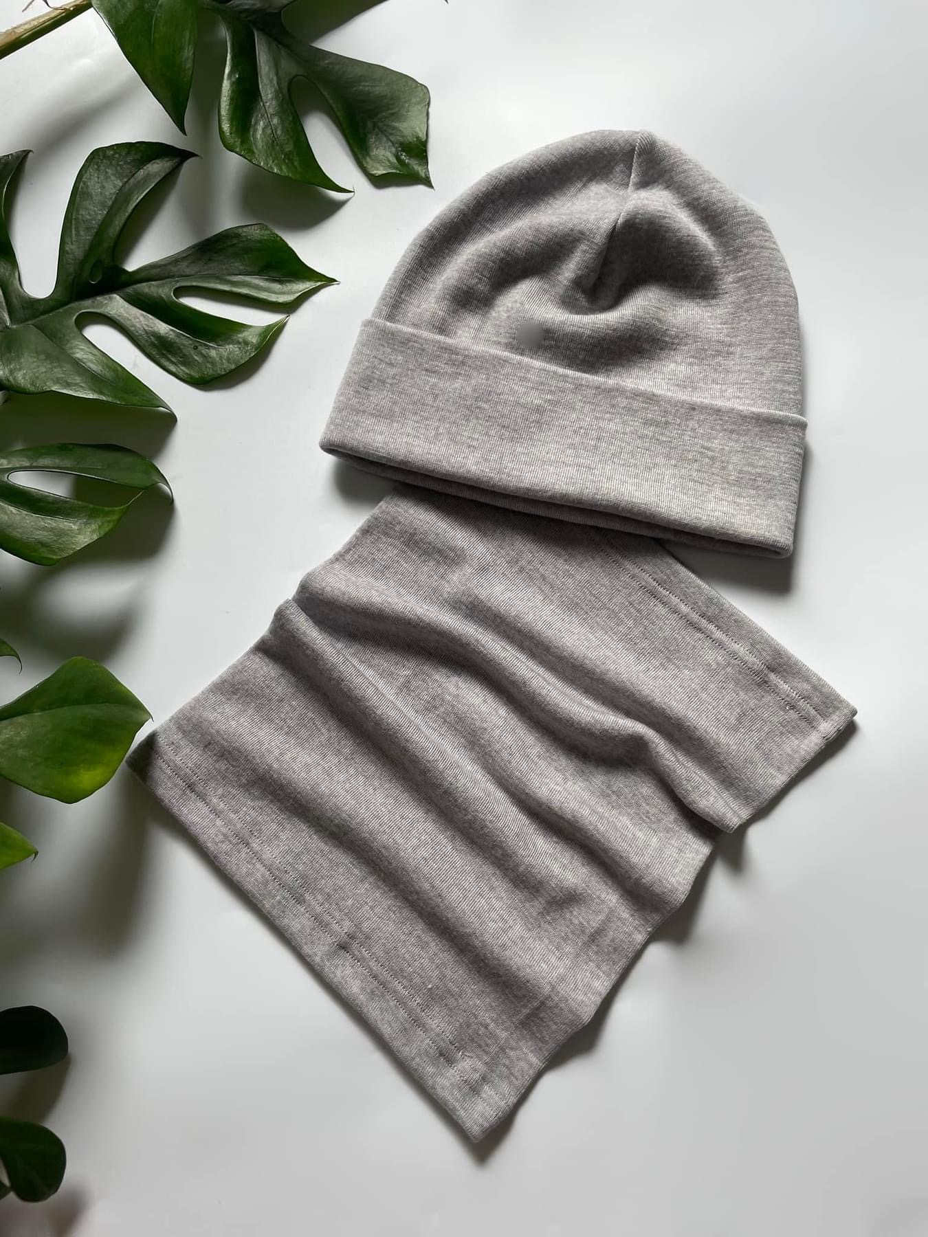 ZESTAW CZAPKA  KOMIN JASNO SZARA MERINO WOOL