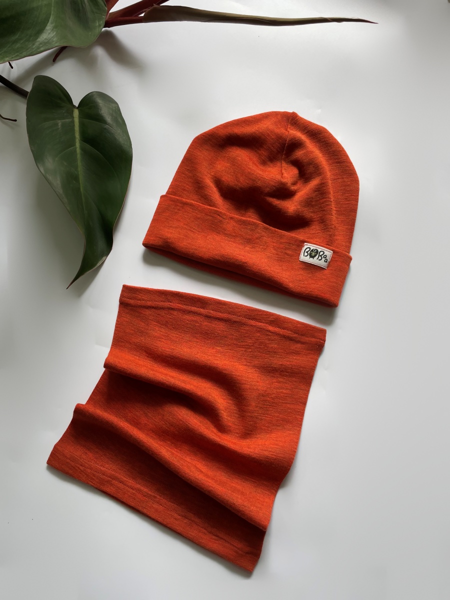 ZESTAW CZAPKA KOMIN POMARAŃCZOWY MERINO WOOL - obrazek 7