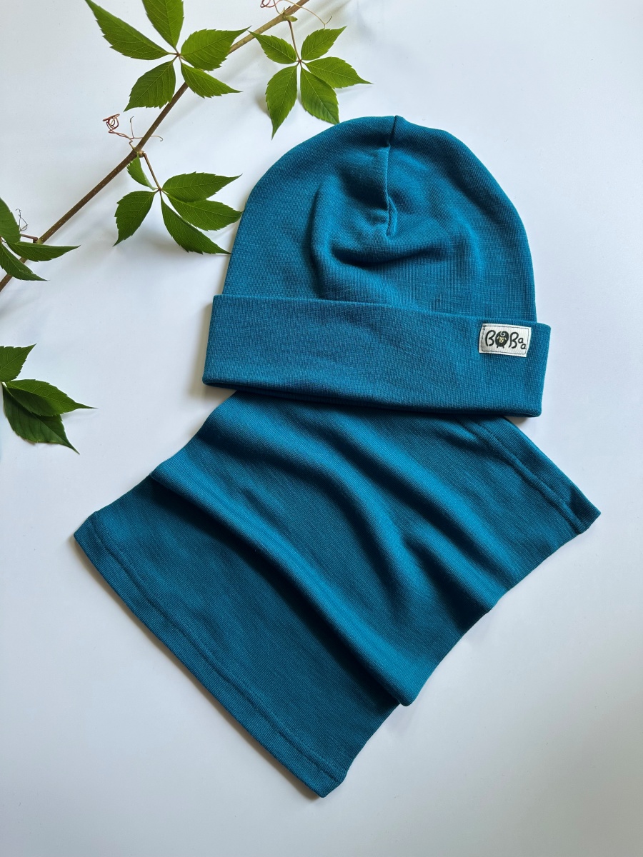 ZESTAW CZAPKA KOMIN TURKUSOWA MERINO WOOL