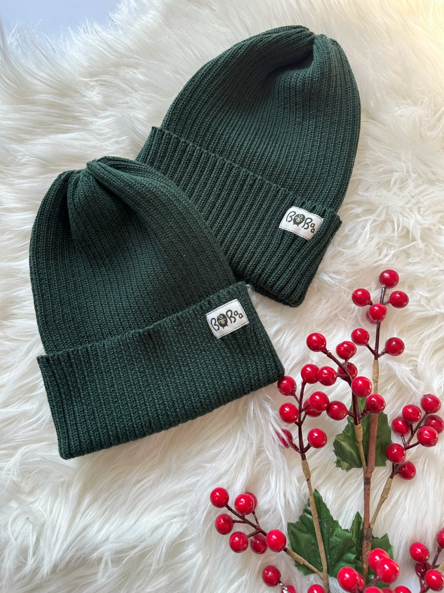 CZAPKA MERINO DLA DOROSŁYCH I DZIECI SZMARAGDOWA