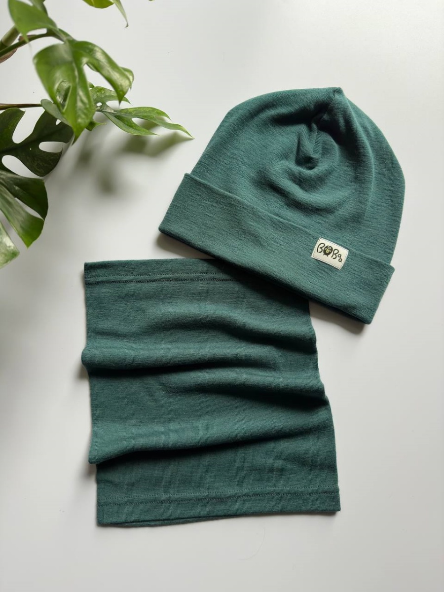 ZESTAW CZAPKA KOMIN  JASNO ZIELONA MERINO WOOL