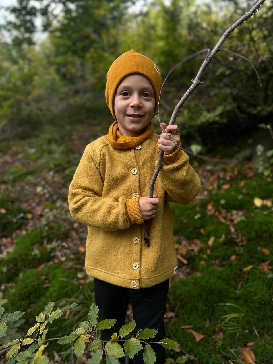 WEŁNIANA KURTKA NA GUZIKI ŻÓŁTA