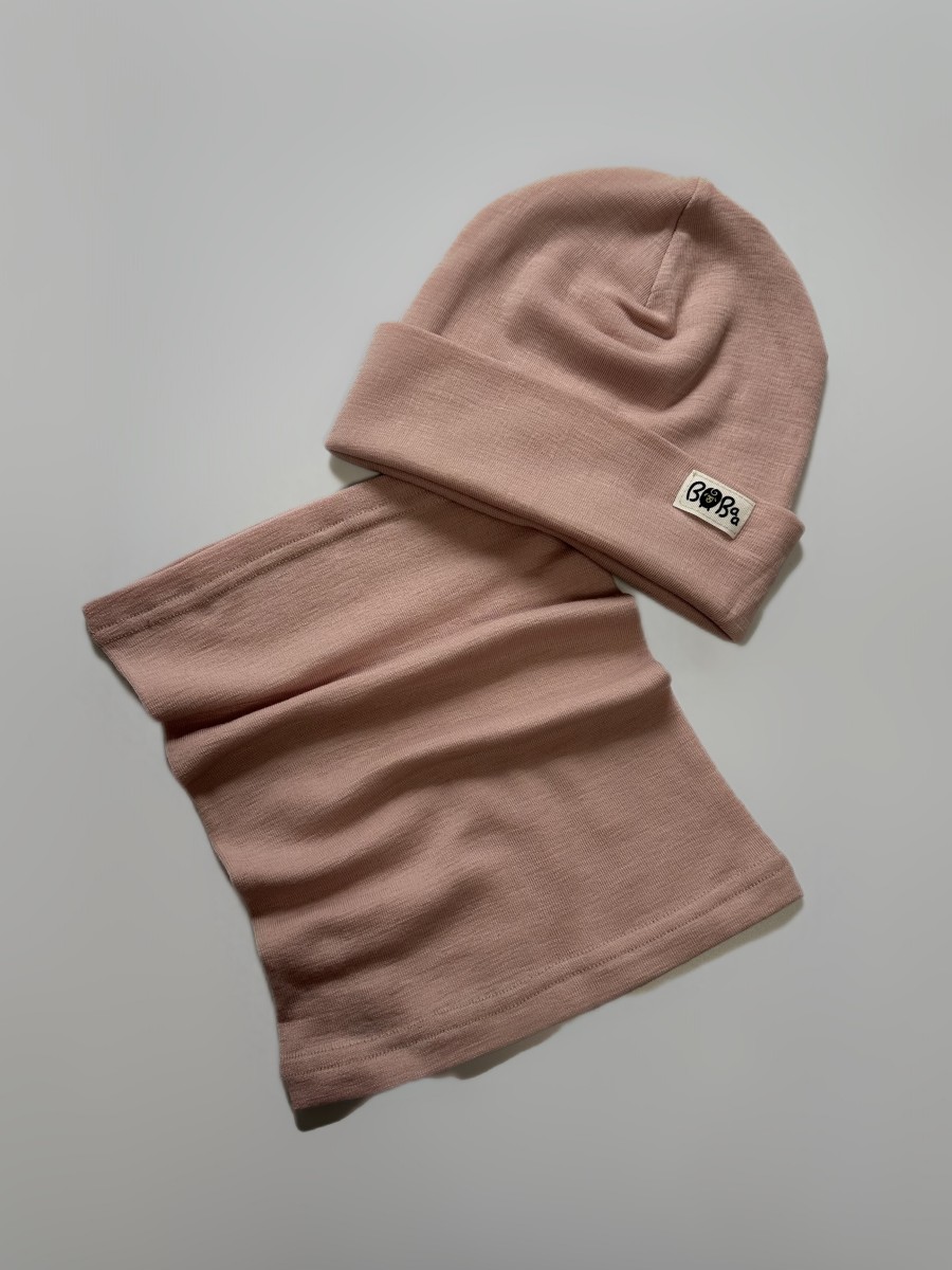 ZESTAW CZAPKA KOMIN RÓŻOWA MERINO WOOL