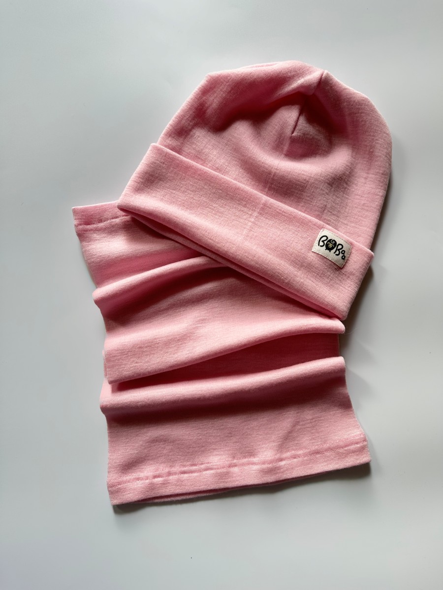 ZESTAW CZAPKA KOMIN JASNO RÓŻOWA MERINO WOOL