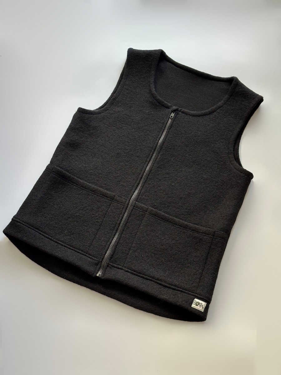 CZARNY DWUWARSTWOWY BEZRĘKAWNIK WEŁNA + MERINO