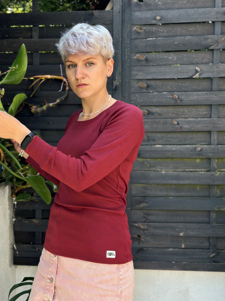 KOSZULKA DLA KOBIET BURGUNDY 100% MERINO - obrazek 4