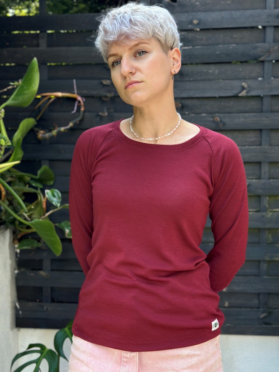 KOSZULKA DLA KOBIET BURGUNDY 100% MERINO - obrazek 3