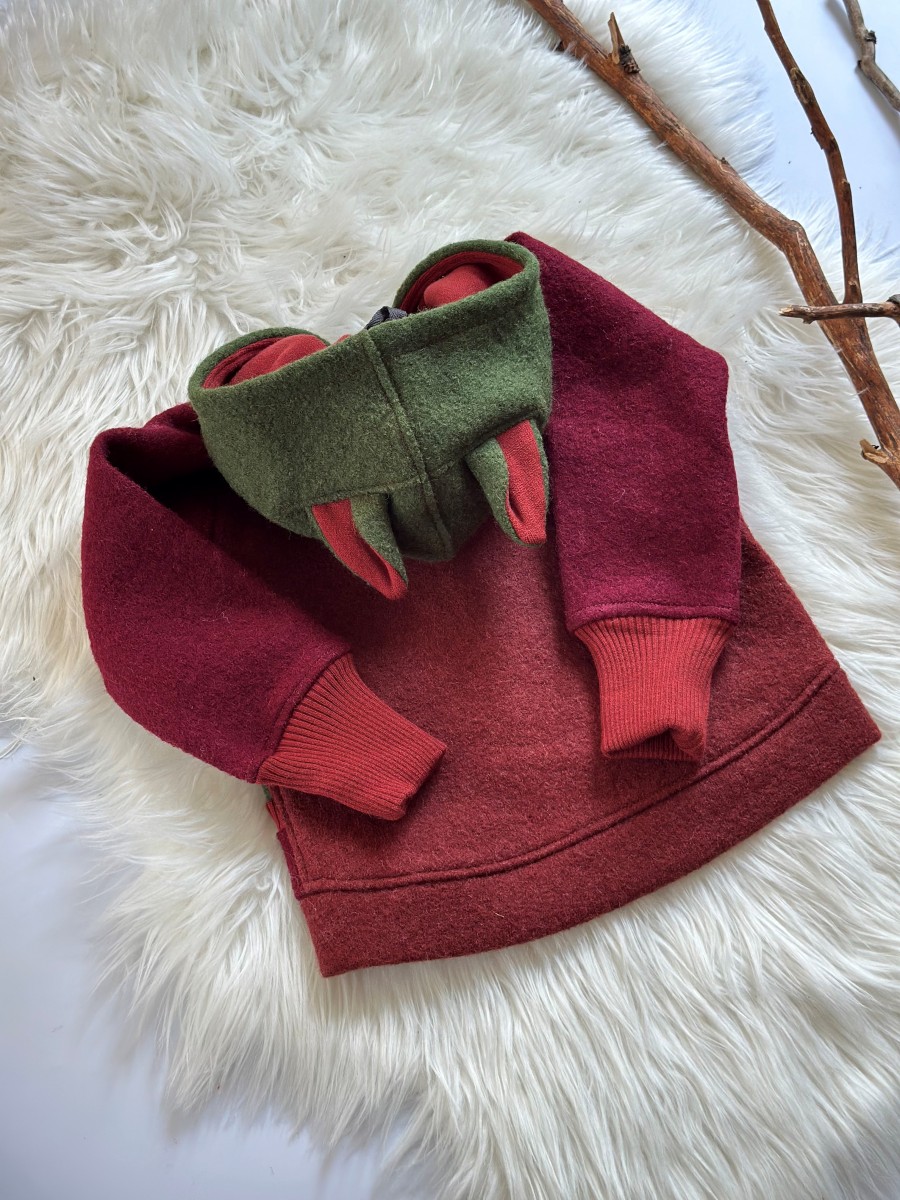 WEŁNIANA KURTKA CZERWONO-ZIELONA - obrazek 3